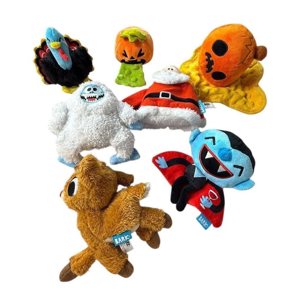 BARK Dog Toy Lot Halloween Christmas Plush‎ Squeaky Turkey Pumpkin Santa Krinkle